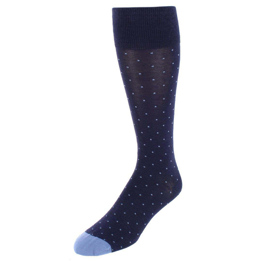 Trafalgar Pierre Polka Dot Mid-Calf Pima Cotton Socks (1 Pair) - Navy with Blue Dots one size