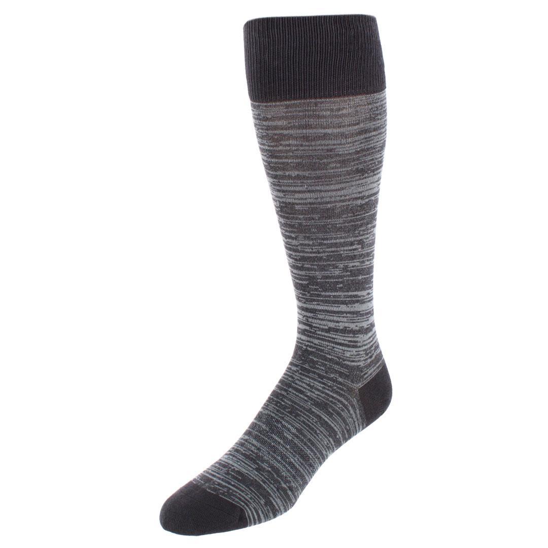 Trafalgar Marius Marled Patterned Mid-Calf Pima Cotton Socks (1 Pair) - Light and Dark Grey Marled Pattern one size