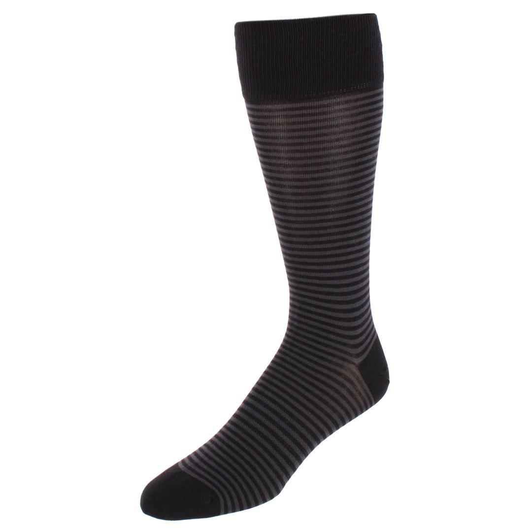 Trafalgar Carvel Striped Pattern Mid-Calf Pima Cotton Socks (1 Pair) - Black and  Charcoal Stripes one size