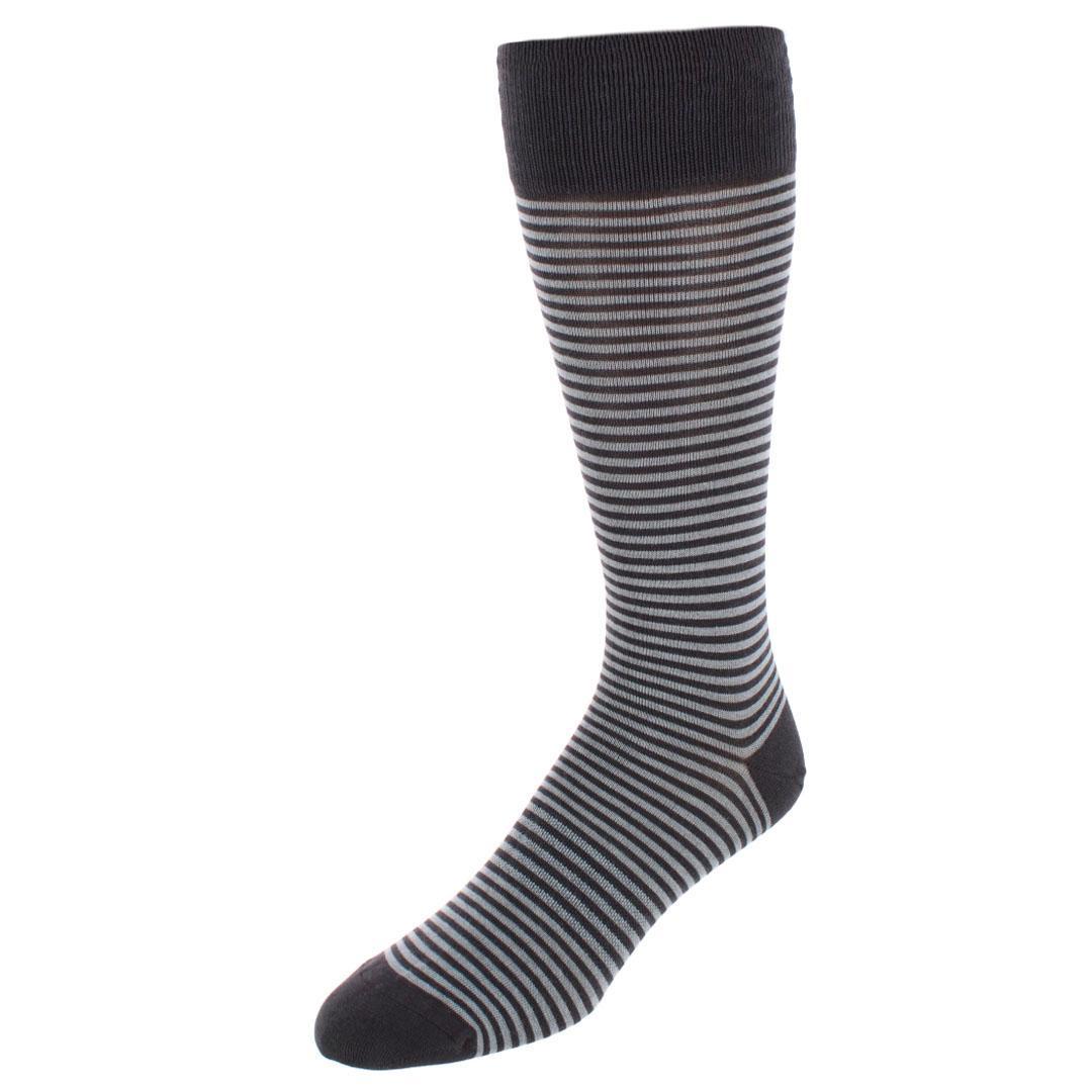Trafalgar Carvel Striped Pattern Mid-Calf Pima Cotton Socks (1 Pair) - Dark and Light Grey Stripes one size