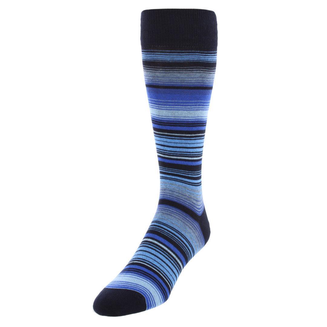 Trafalgar Aciano Micro Mulit-Stripe Mid-Calf Dress Socks (1 Pair) - Multiple Blues Micro Stripes one size