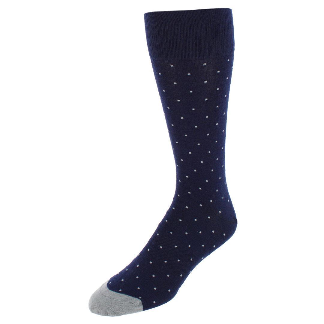 Trafalgar Croix Polka Dot Patterned Mid-Calf Merino Wool Socks (1 Pair) - Navy Blue with Grey Dots one size