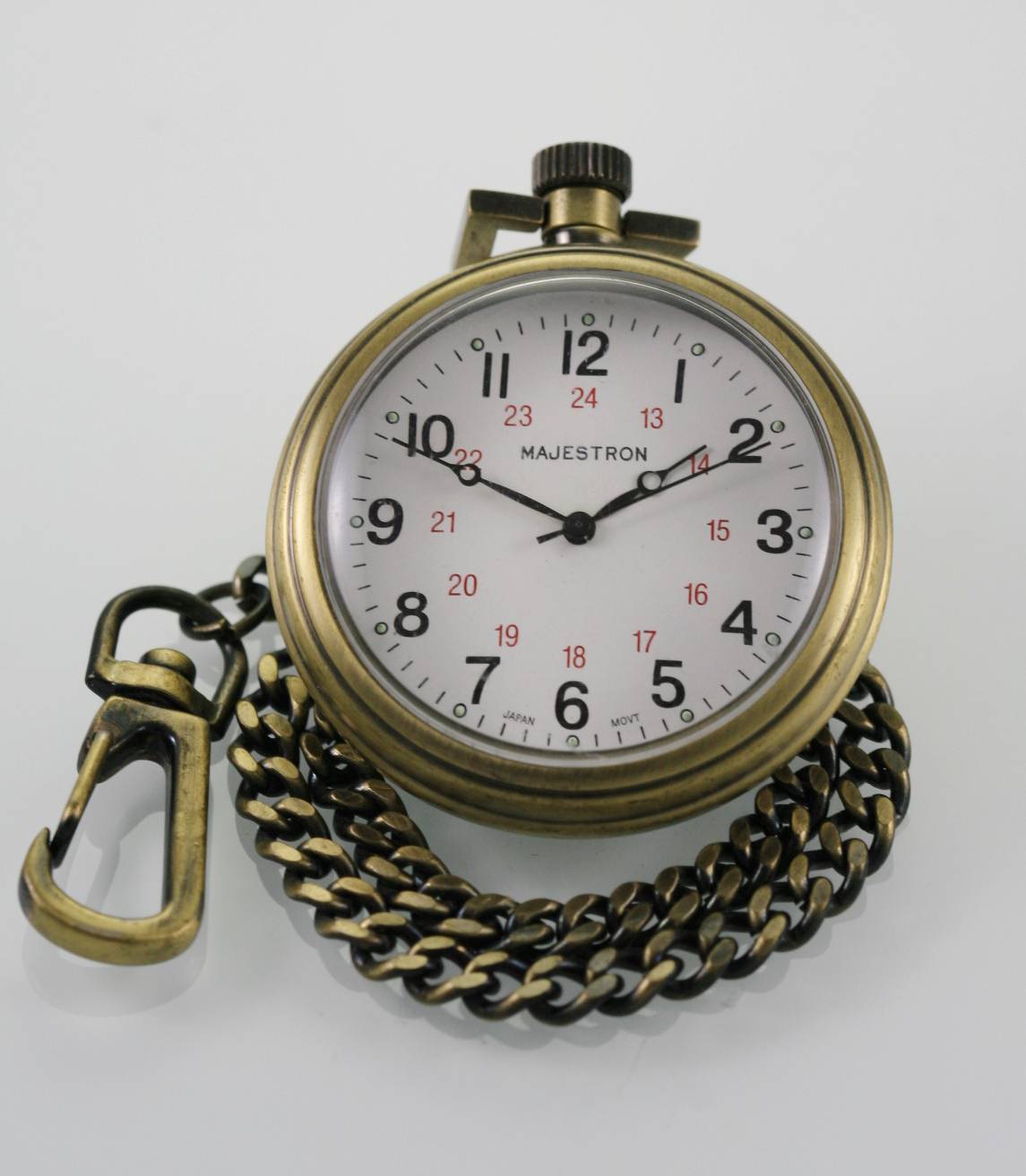 Majestron Watch Mens Pocket Stainless Gold Battery Water Resistant 24hr