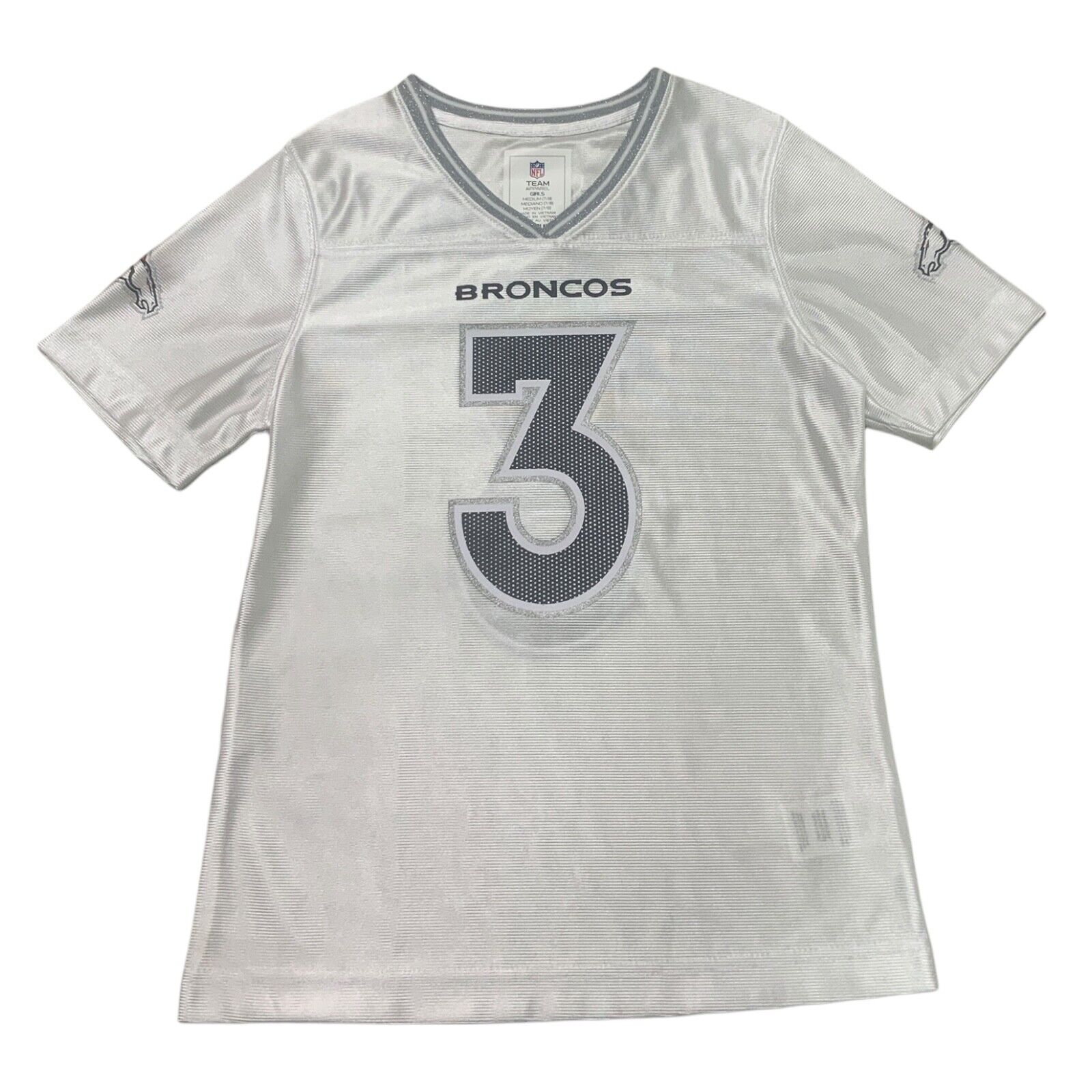 NFL Denver Broncos Russell Wilson Girls White Glitter Trim Jersey