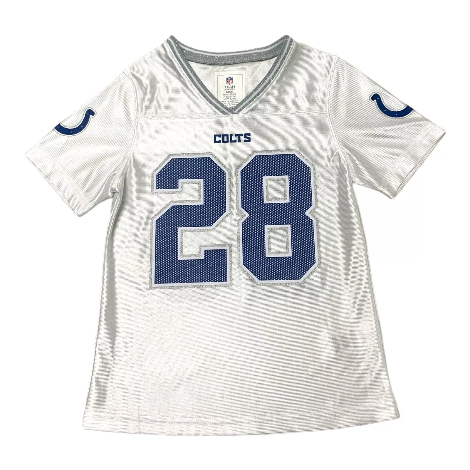 NFL Indianapolis Colts #28 Jonathan Taylor Girls White Trim Jersey