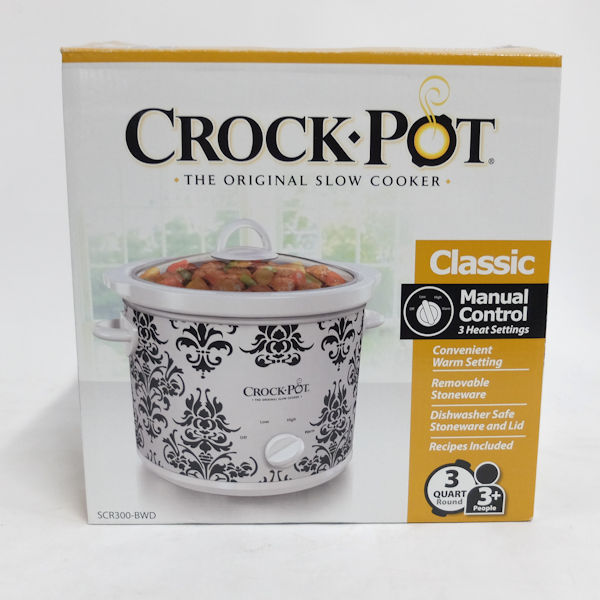 CrockPot 3Quart Manual Slow Cooker, White/Black Damask eBay