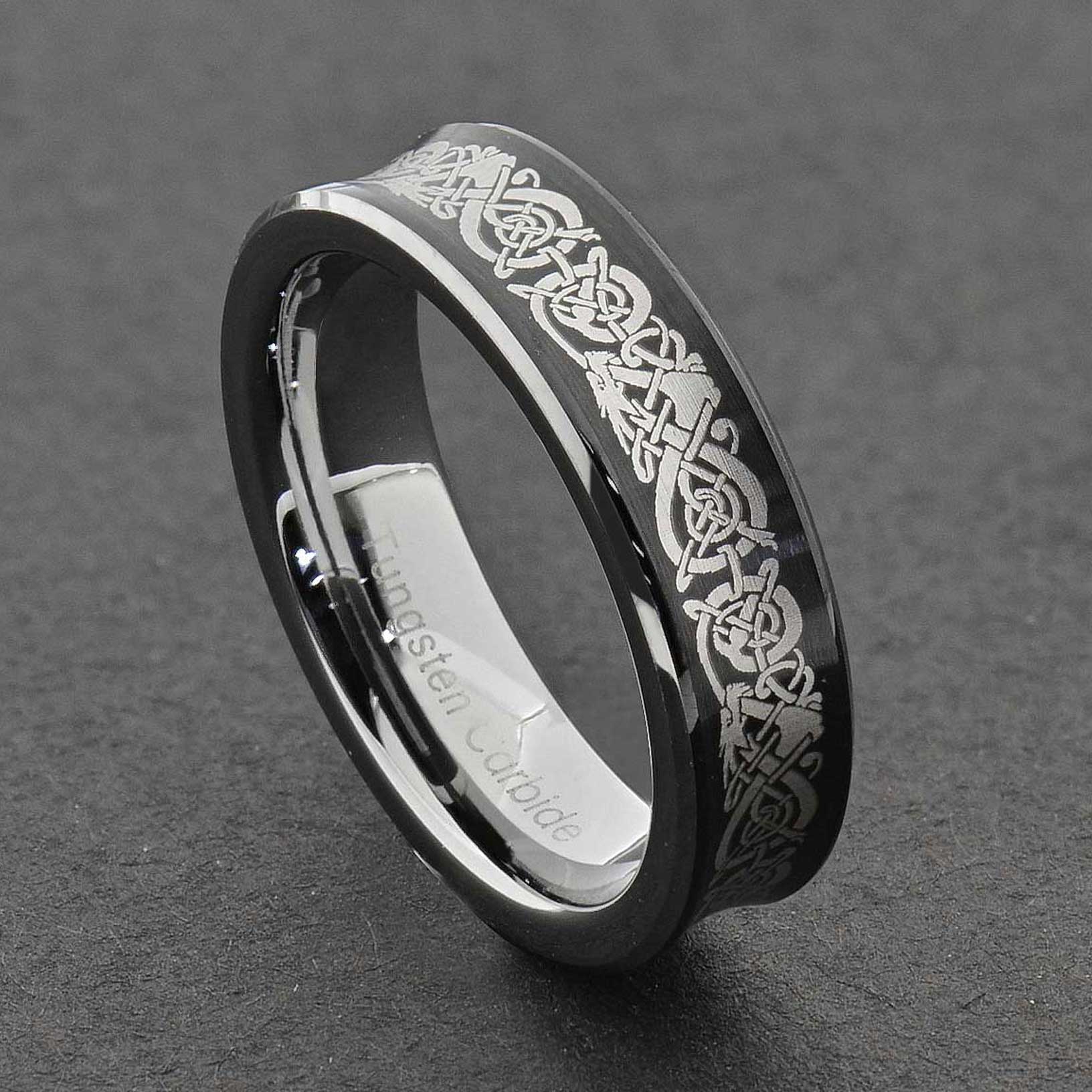 Tungsten Concaved Brush Center Dragon Celtic Scroll Men Women Wedding Band 6//8MM