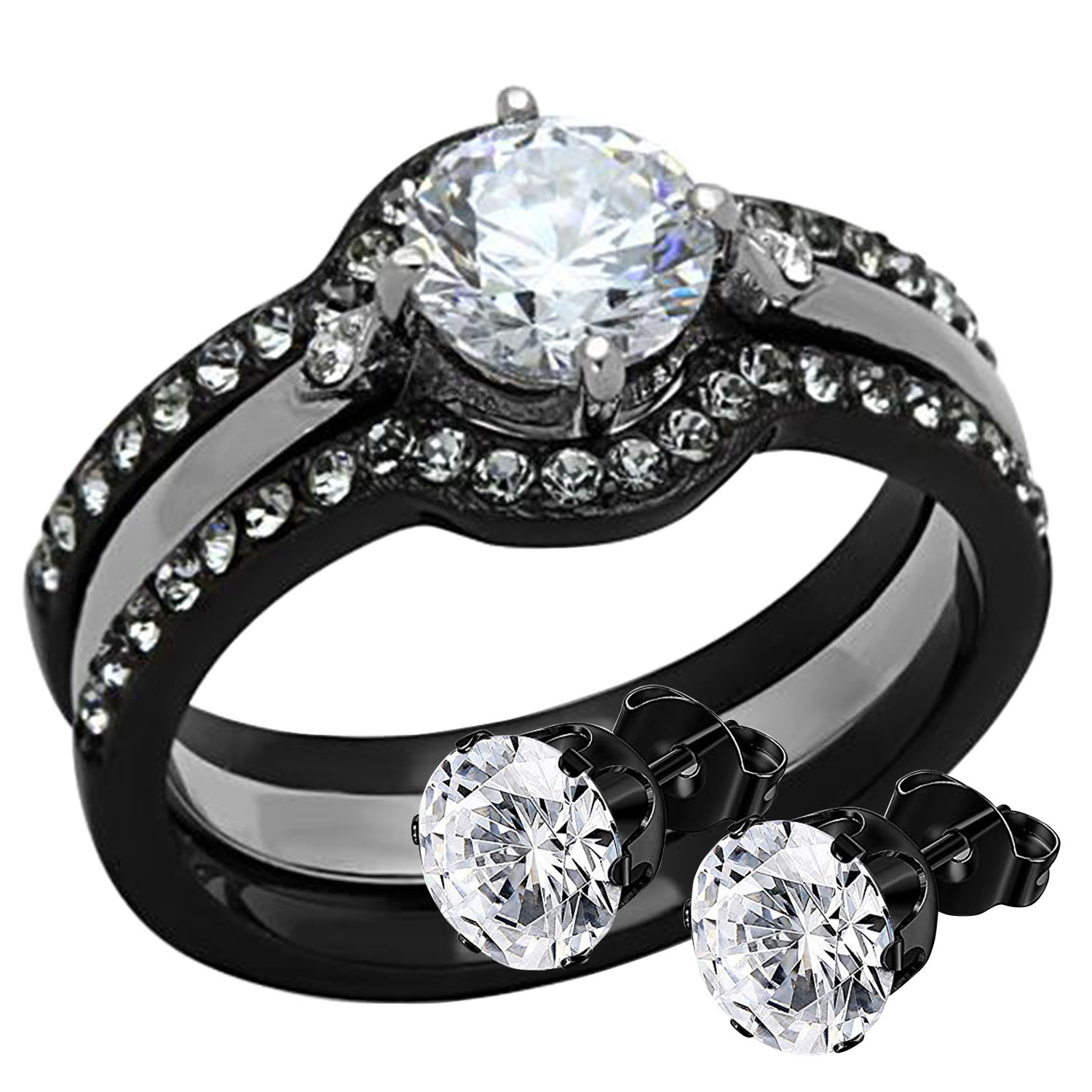 Stainless Steel Women's Engagement Wedding Ring Set AAA CZ Size 511 eBay