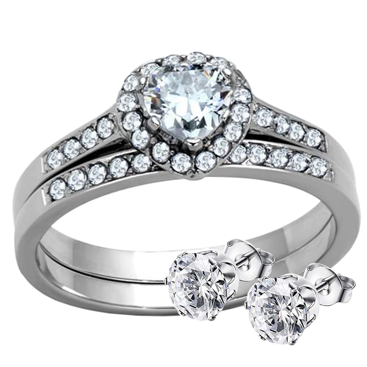 Stainless Steel Women's Engagement Wedding Ring Set AAA CZ Size 511 eBay