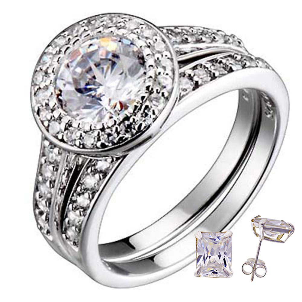 Round Cut Black /& White Cubic Zirconia Solitaire with Accent Ring in 14K Gold Over Sterling Silver