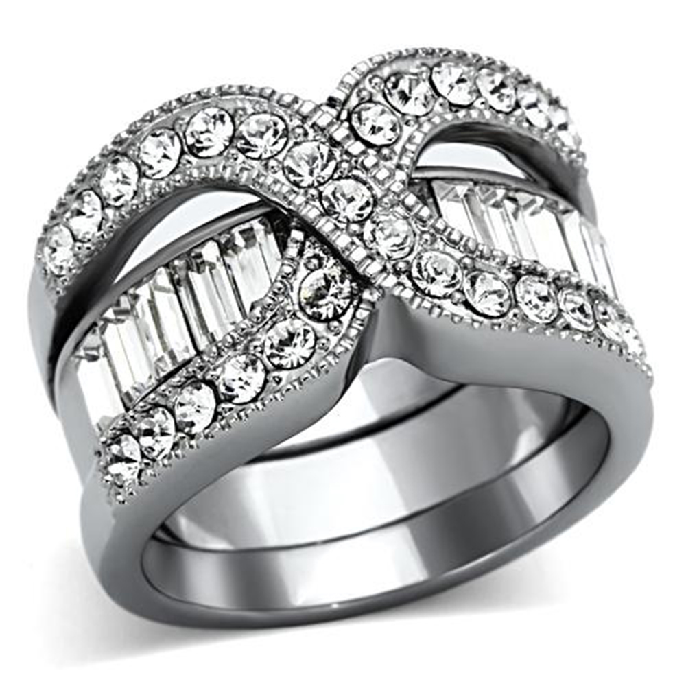Round Cut CZ Stainless Steel 2 Piece Wedding Ring Set Women's Size 510