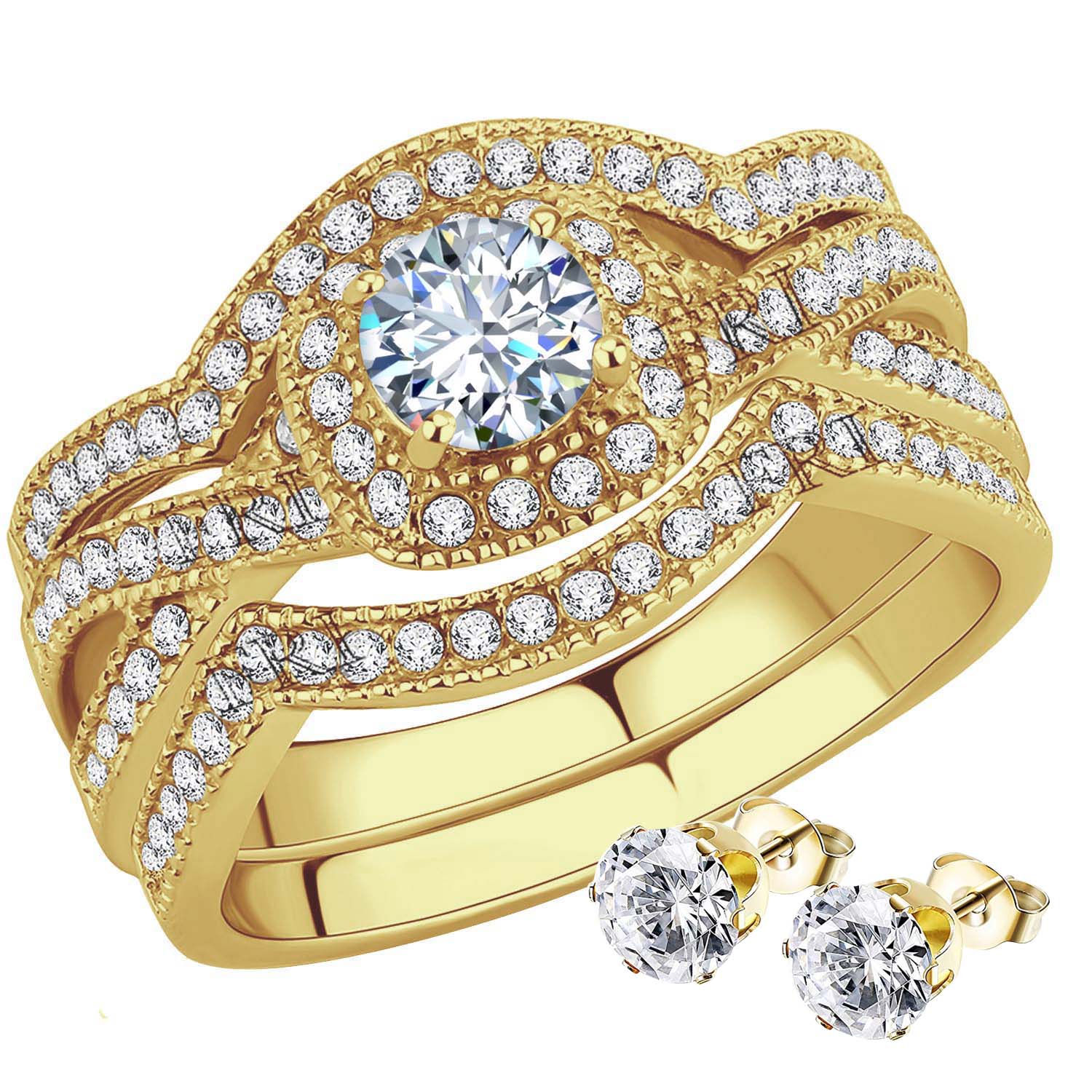 Stainless Steel Women�s Infinity Wedding Ring Set Halo