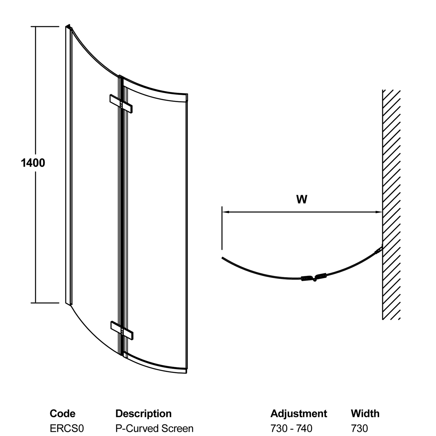Curved Hinged P Shape Bathroom Shower Bath Glass Screen with Chrome