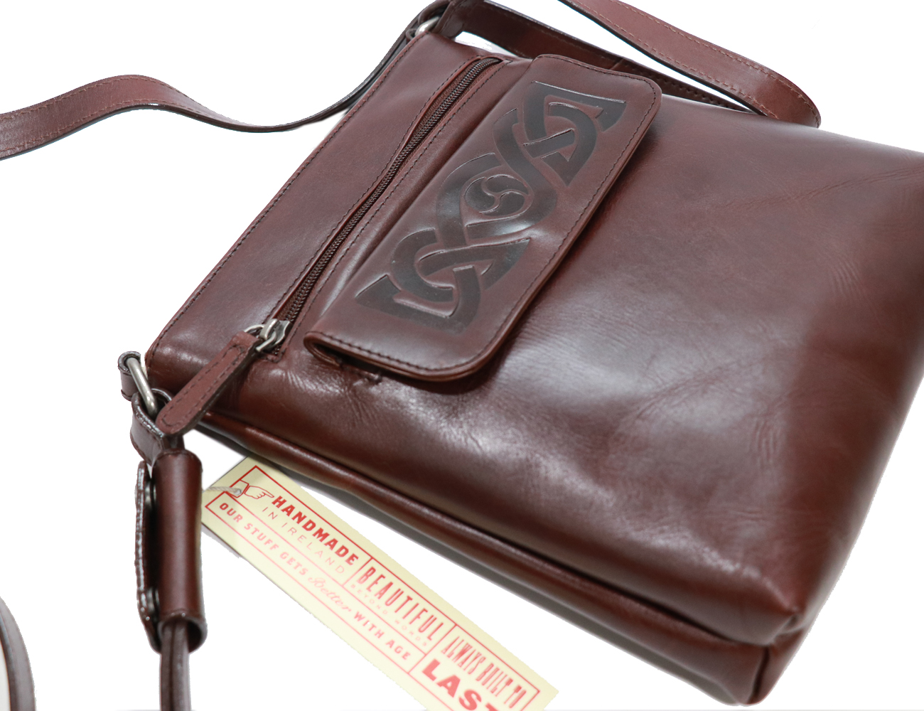 New Crossbody Bag for Women Celtic Embossed Leather Irish Made Lee
