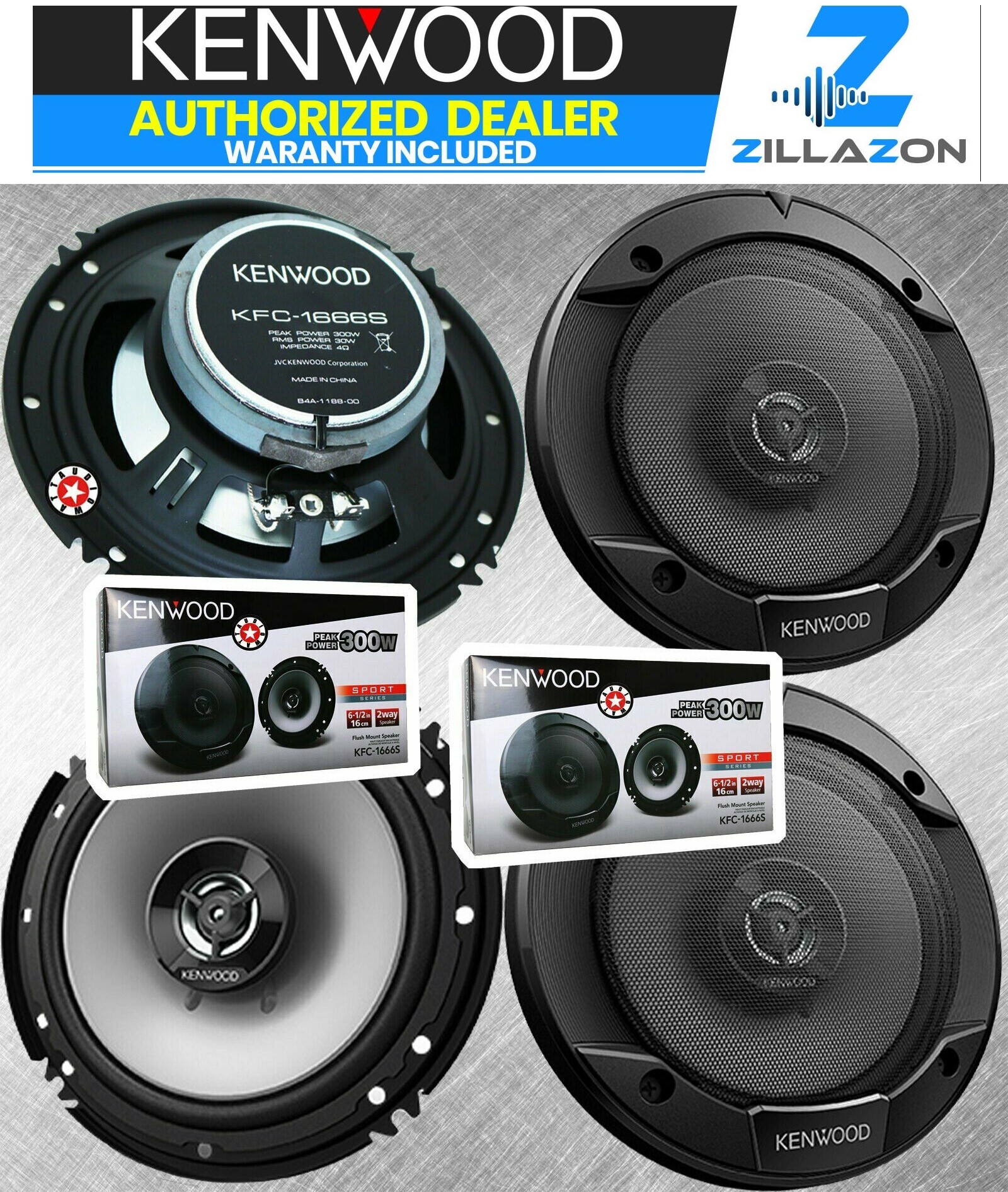 2 Pair Kenwood KFC-1666S 6.5 Inch 300 Watt 2-Way Car Audio Door
