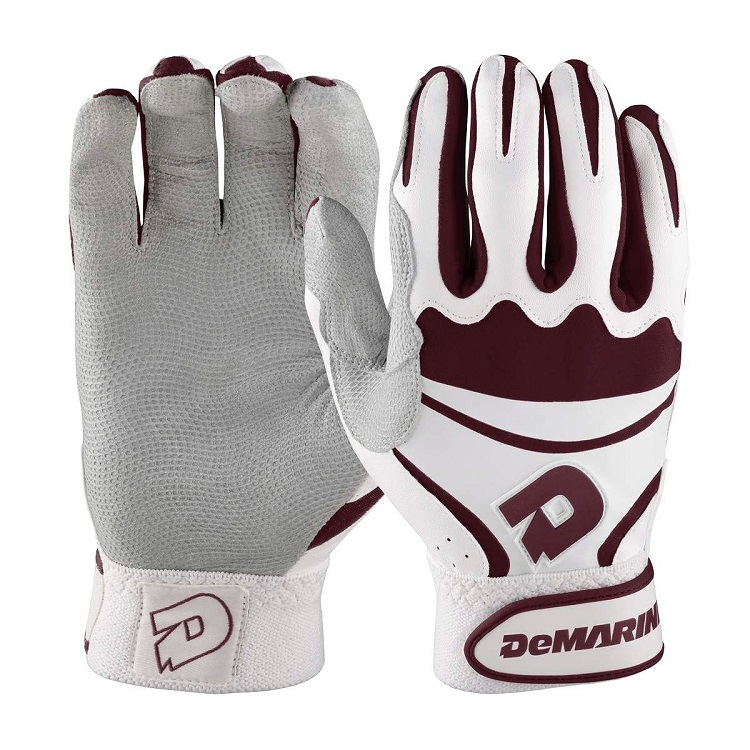 maroon and white batting gloves