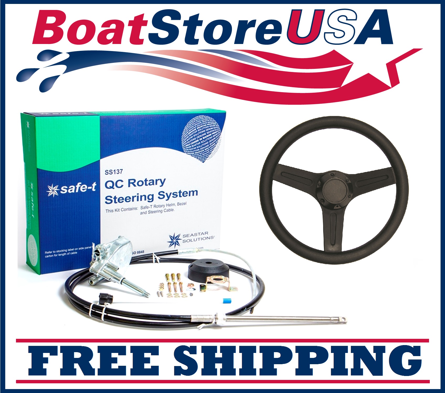 14ft Teleflex Safe-T SS13714 Quick Connect Boat Rotary Steering Cable /& Helm Kit