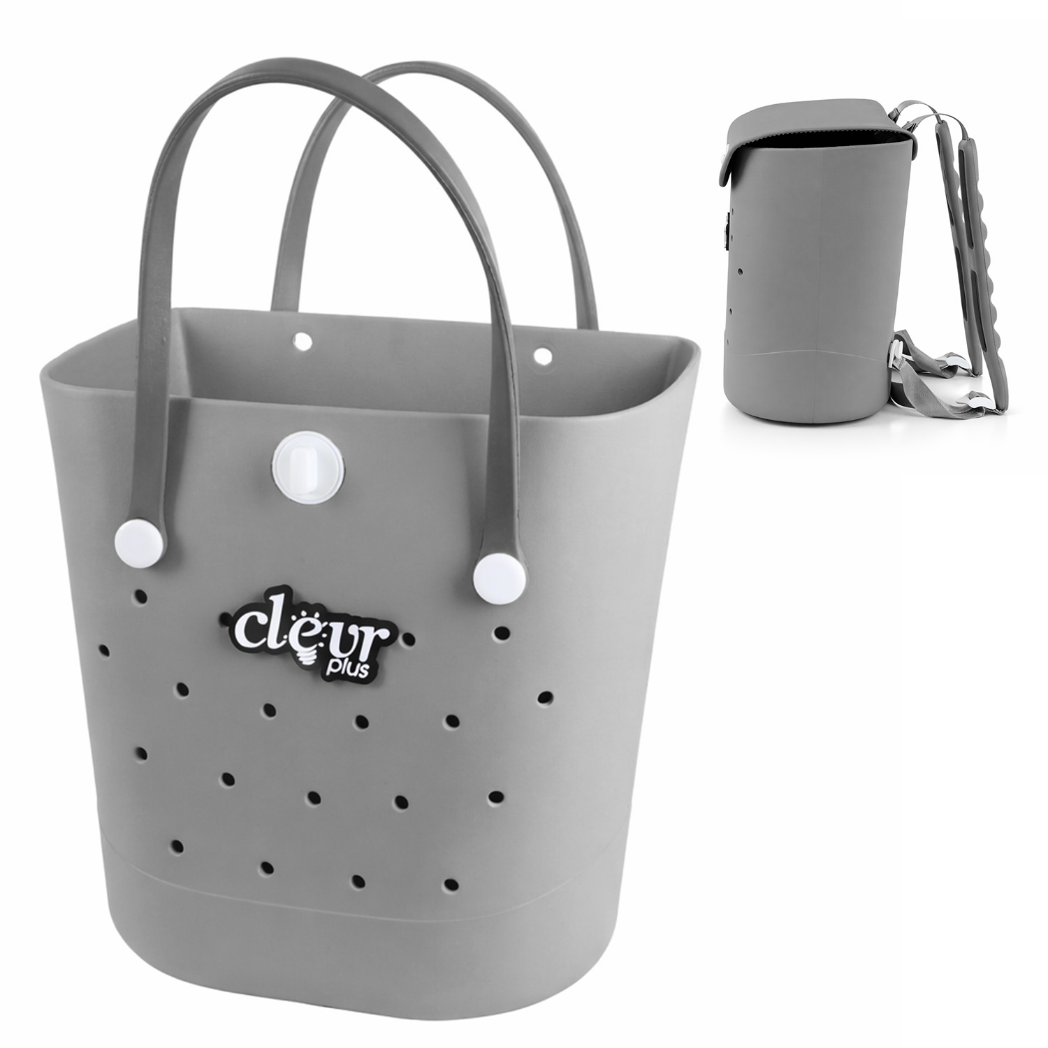 Convertible Beach Tote Backpack Waterproof Sandproof EVA Rubber Pool Bag Grey