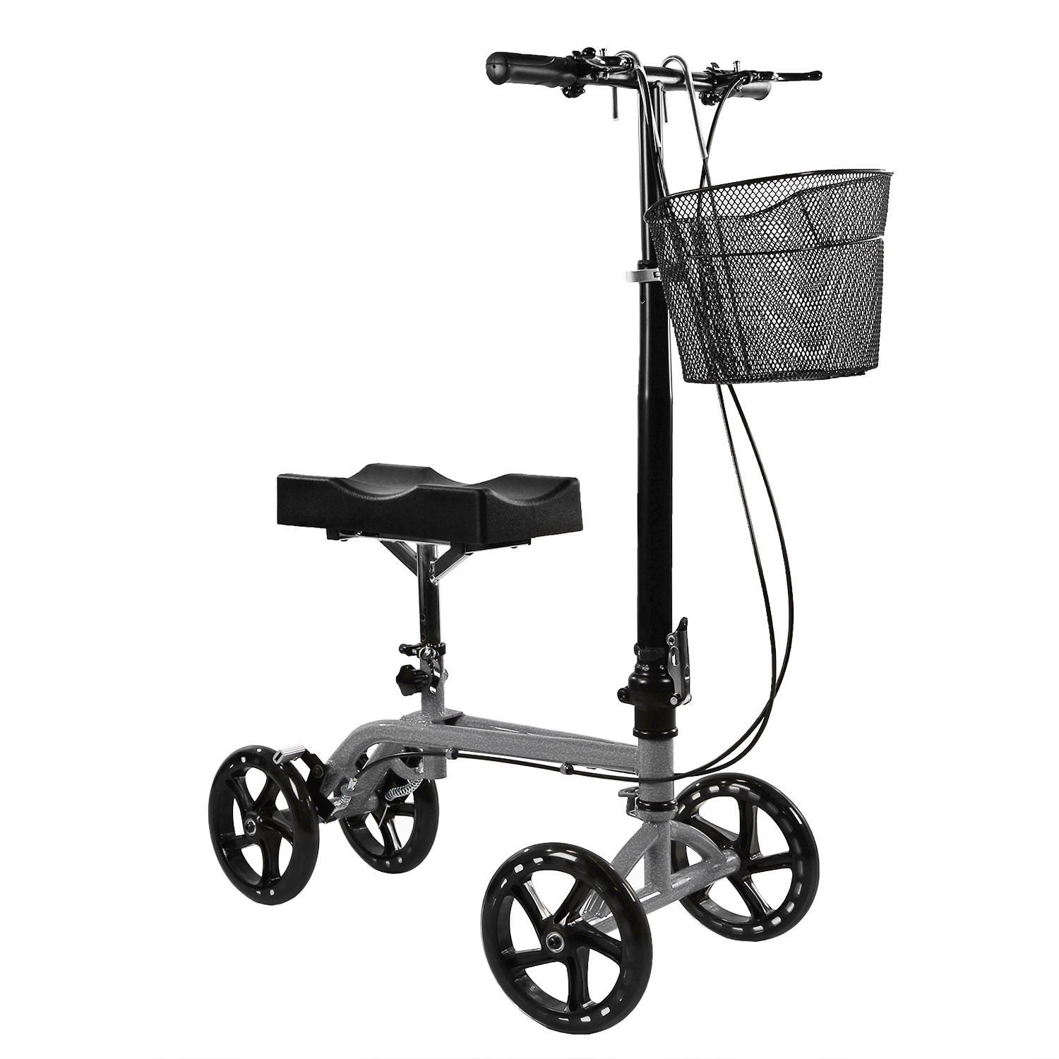 Foldable Medical Steerable Knee Walker Aid Scooter Crutch Roller Silver