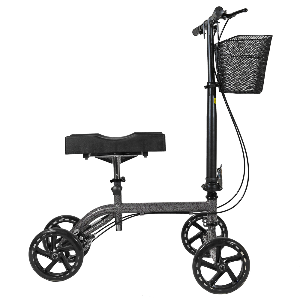 Foldable Medical Steerable Knee Walker Aid Scooter Crutch Roller Silver
