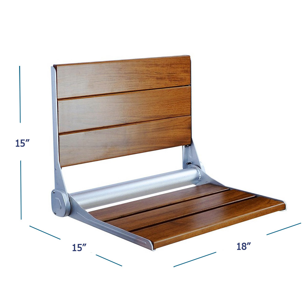 Clevr 18" ADA Compliant Folding Teak Wood Shower Bench Seat Medical