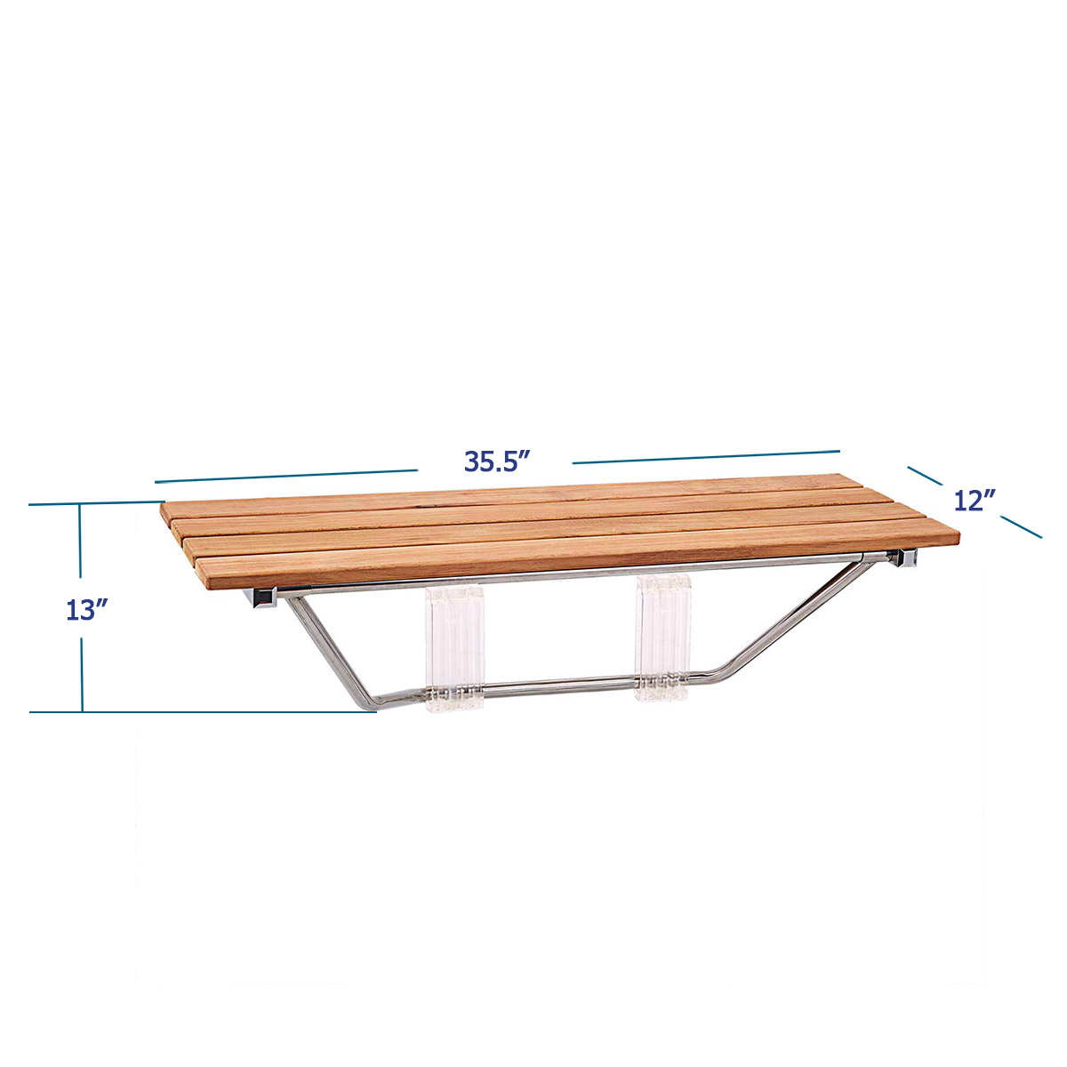 Clevr 36" Double Seat Folding Wall Shower Bench Teak Wood Modern