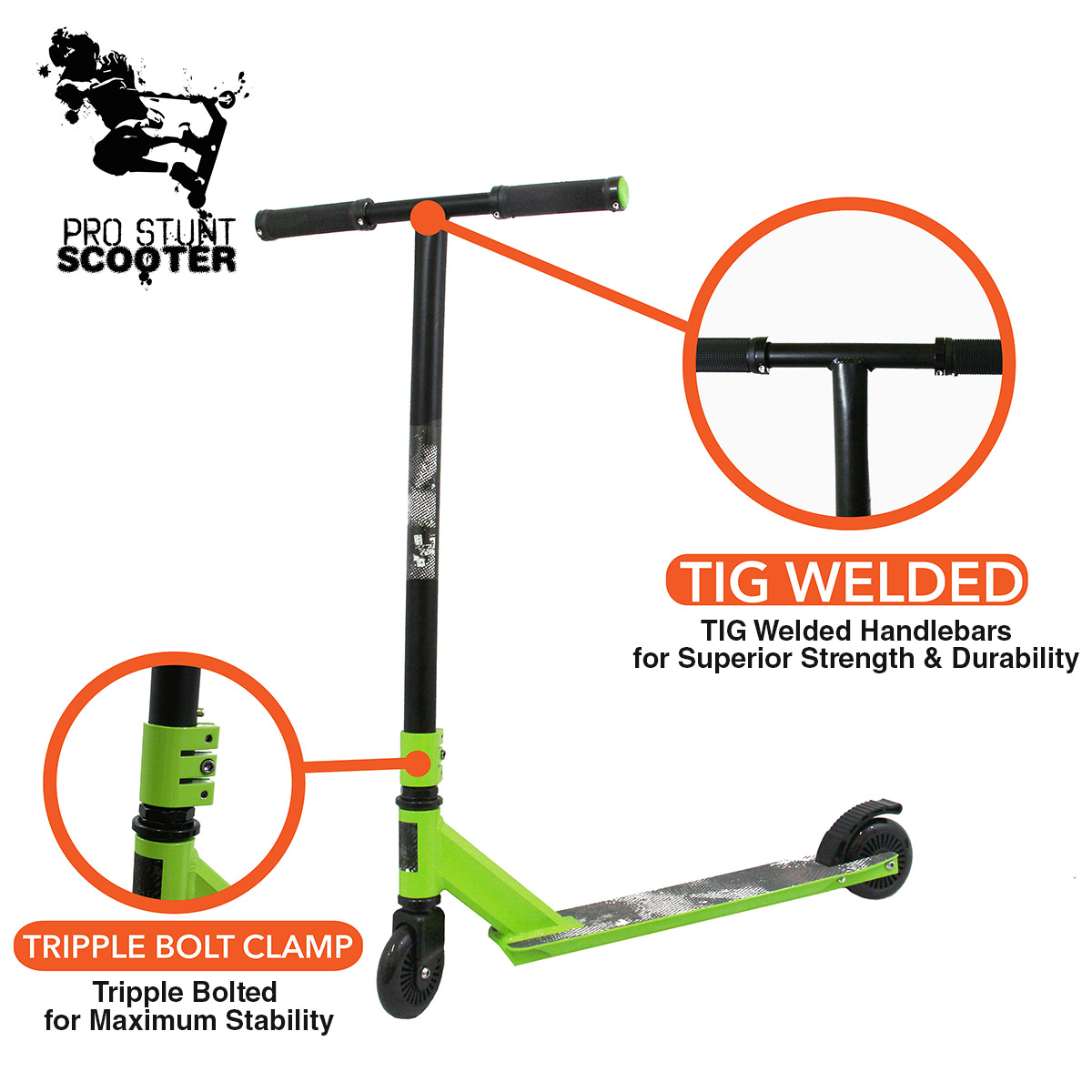 Xspec Green Pro Aluminum Stunt Kick Scooter Tricks Skatepark T Handlebar