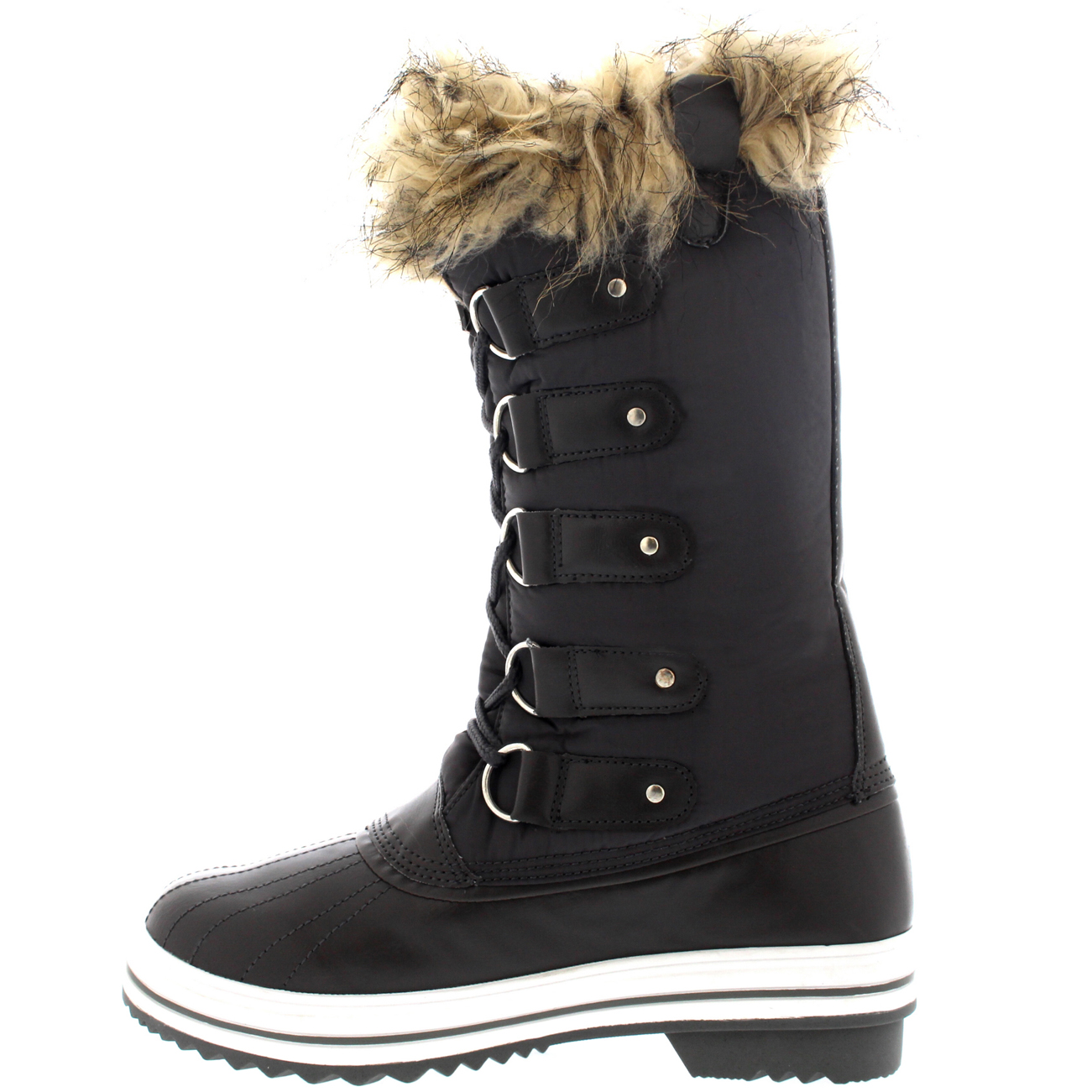 Womens Fur Cuff Lace Up Rubber Sole Tall Winter Waterproof Snow Rain Shoe Boots Womens Fur Cuff Lace Up Rubber Sole Tall Winter Waterproof Snow Rain Shoe Boots