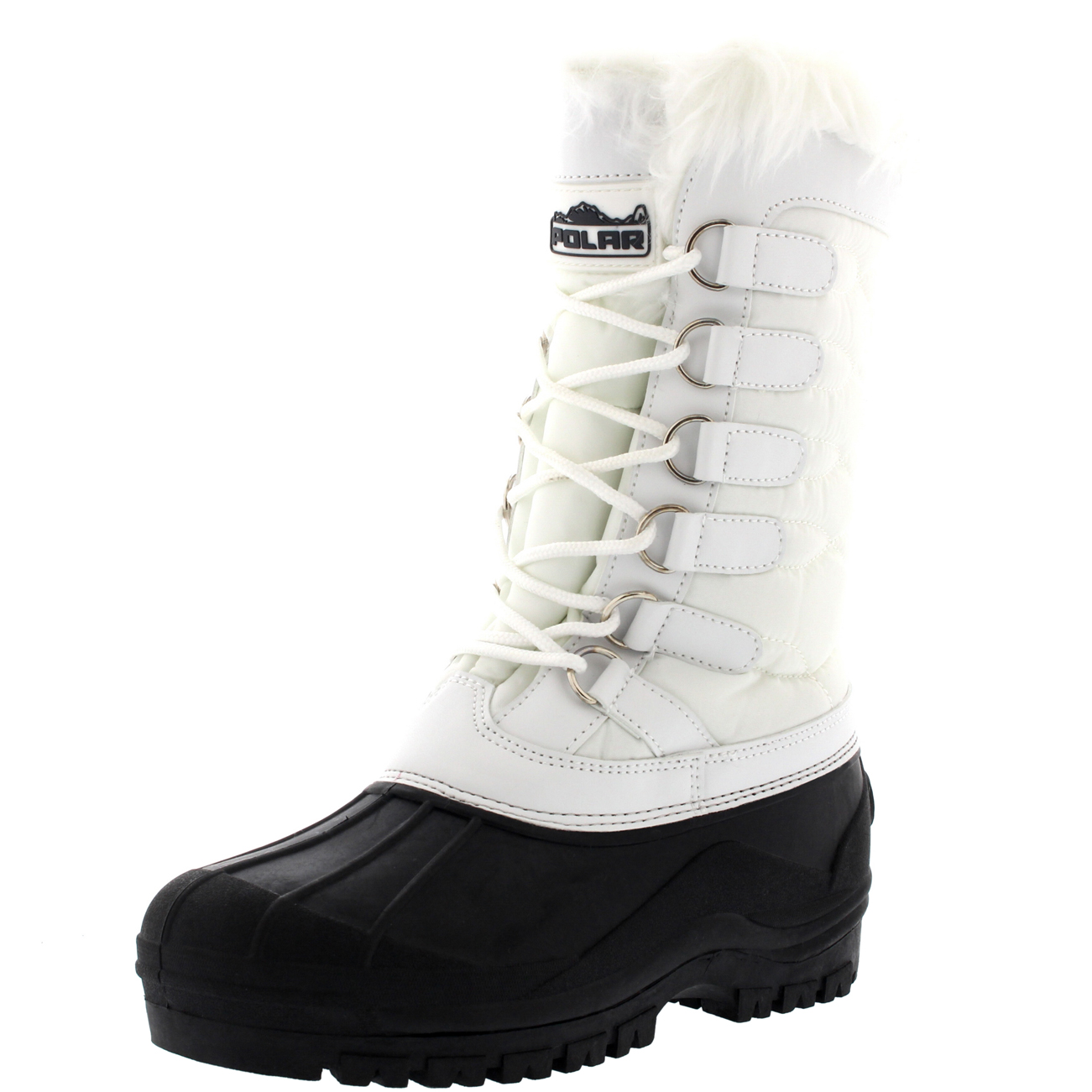 Womens Nylon Cold Weather Outdoor Snow Duck Winter Fur Cuff Lace Boot