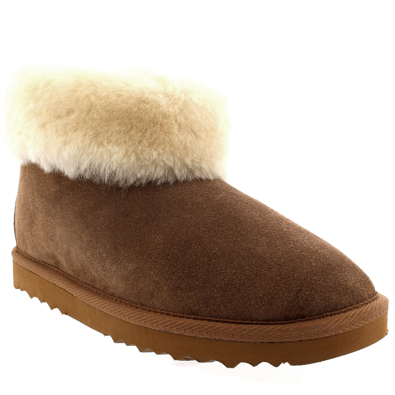 Womens Genuine Sheepskin Thick Cuff Fur Lined Rubber Sole Slippers ...