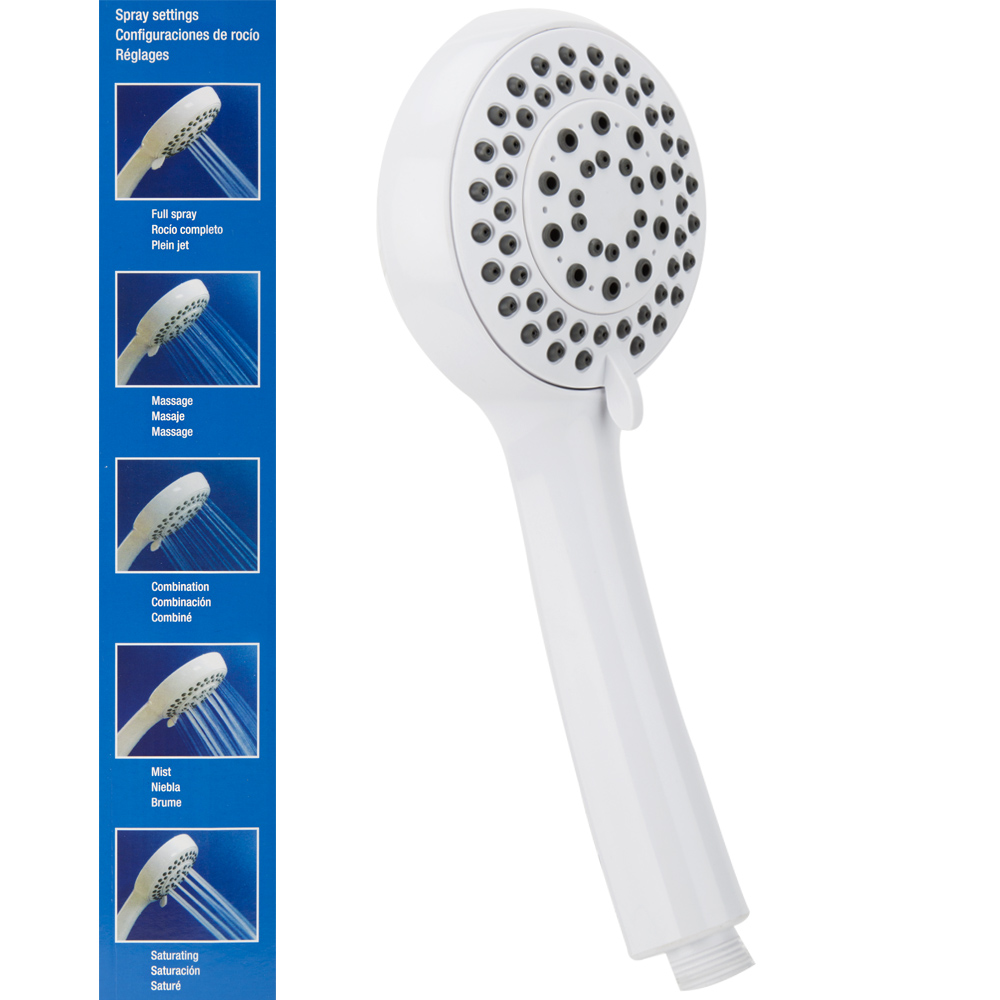 ACE WHITE BATHROOM SLIDE BAR SHOWER HEAD Adjustable Soap Dish 5 Spray