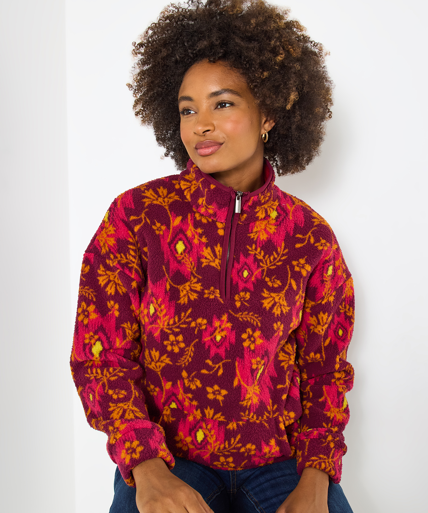 Joe Browns Womens Autumn Floral Print Half Zip Fleece Top  Multicoloured - Picture 3 of 10