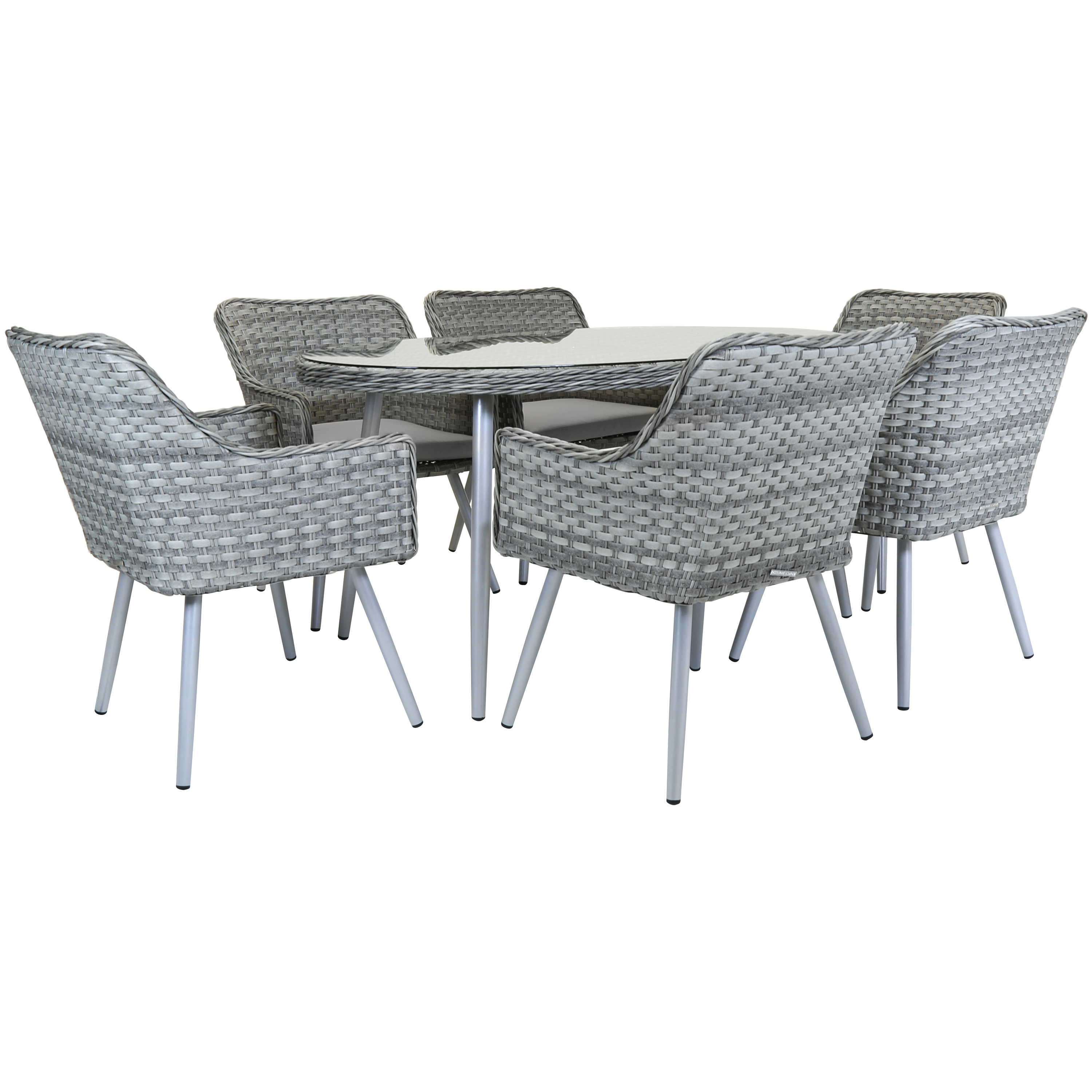 Charles Bentley Premium 6 Seater Rattan Dining Set Light Grey Or