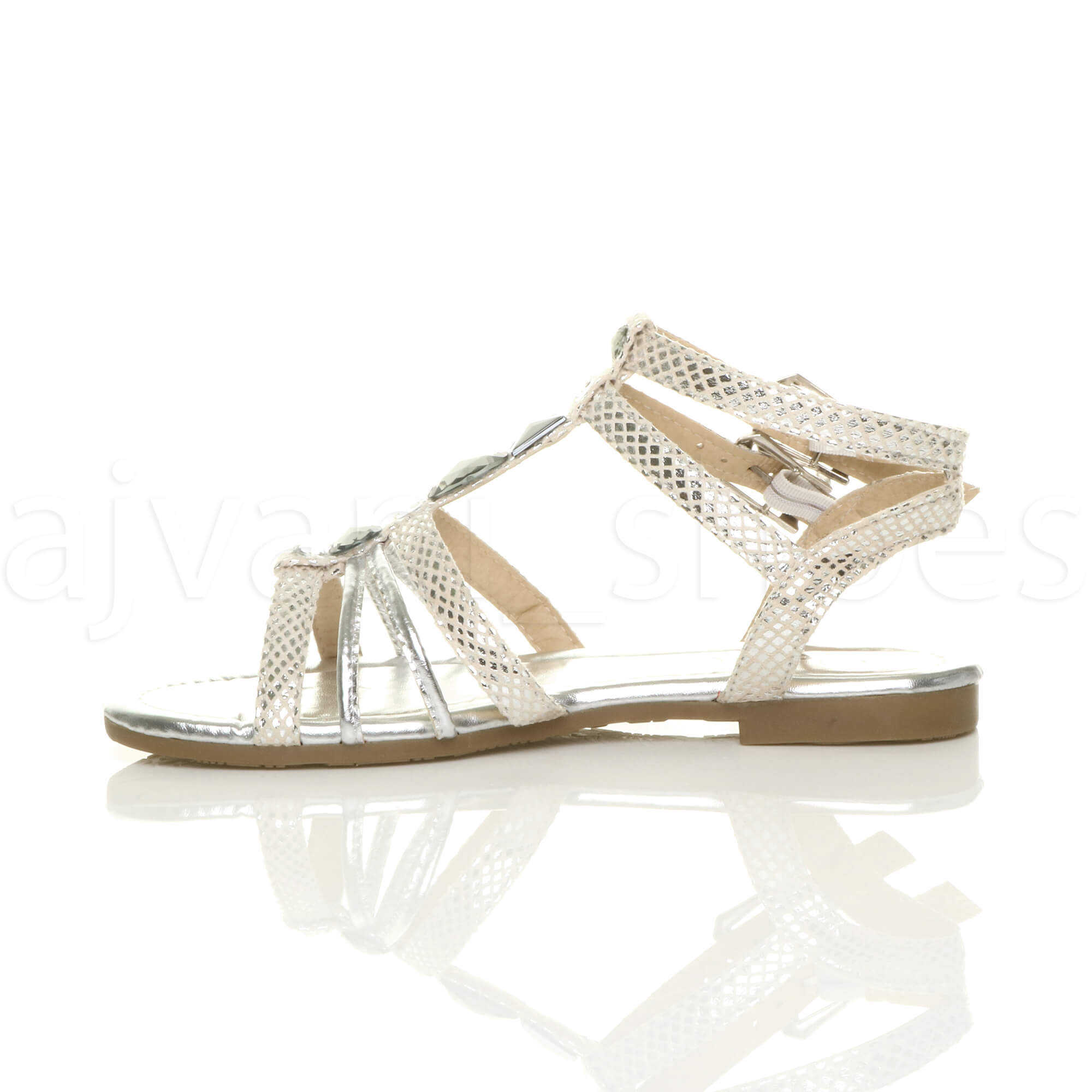 WOMENS LADIES FLAT STRAPPY TBAR GLADIATOR ANKLE STRAP BUCKLE GEM