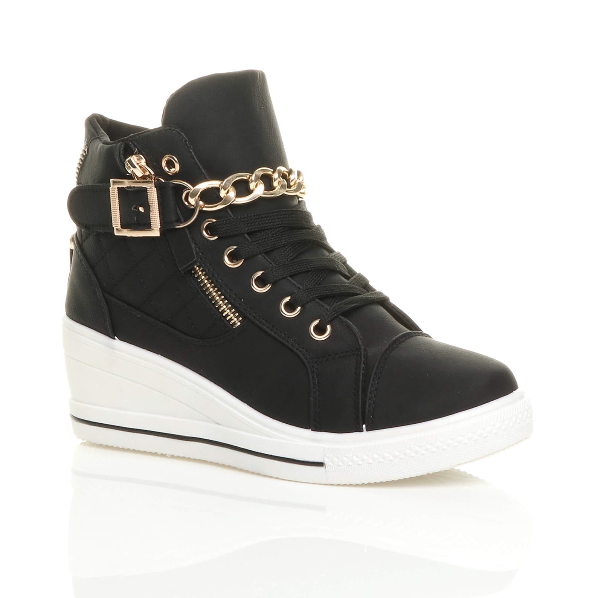 WOMENS LADIES MID HEEL WEDGE PLATFORM LACE UP HIGH TOP ANKLE TRAINERS