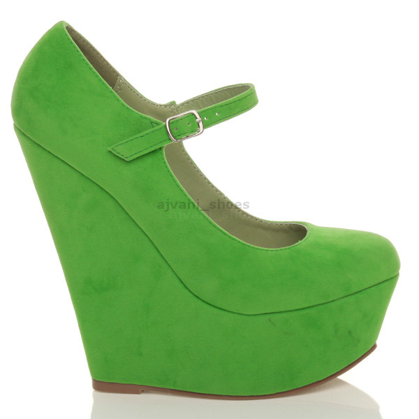 WOMENS LADIES HIGH HEEL WEDGE PLATFORM MARY JANE FULL TOE COURT SHOES PUMPS SIZE - Picture 23 of 46