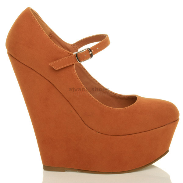 WOMENS LADIES HIGH HEEL WEDGE PLATFORM MARY JANE FULL TOE COURT SHOES PUMPS SIZE - Picture 33 of 46