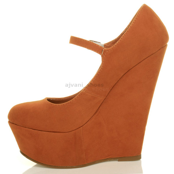 WOMENS LADIES HIGH HEEL WEDGE PLATFORM MARY JANE FULL TOE COURT SHOES PUMPS SIZE - Picture 34 of 46
