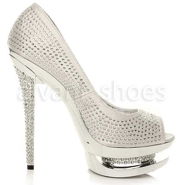 WOMENS LADIES PLATFORM HIGH HEEL DIAMANTE PARTY PEEP TOE SANDALS COURT SHOE SIZE