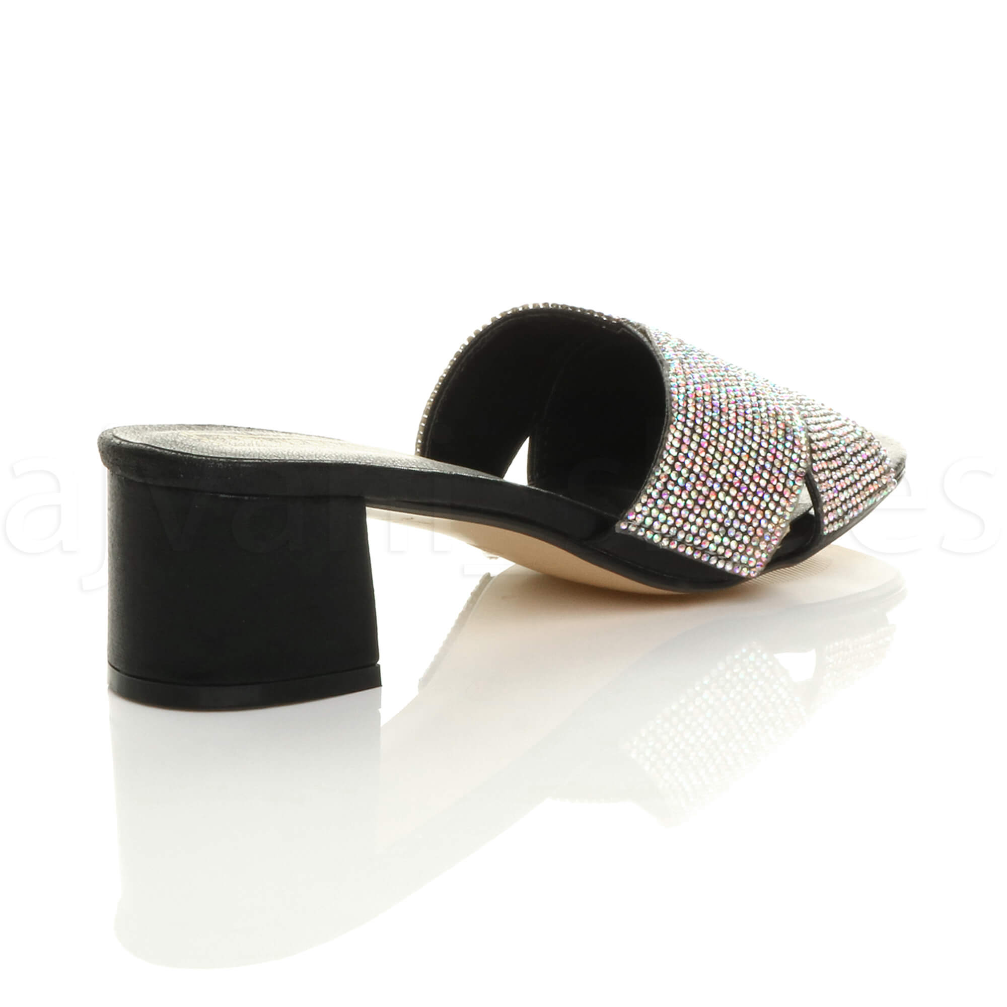 WOMENS LADIES MID BLOCK HEEL DIAMANTE SUMMER HOLIDAY SLIP ON MULE SANDALS SIZE