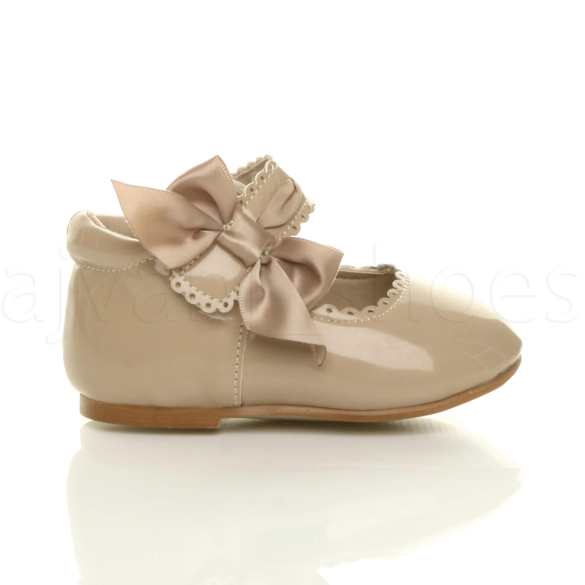 Girls Bridesmaids Bow Ribbon Party Shoes Patent Shoes Infant Sizes UK 1,3,5,7,10