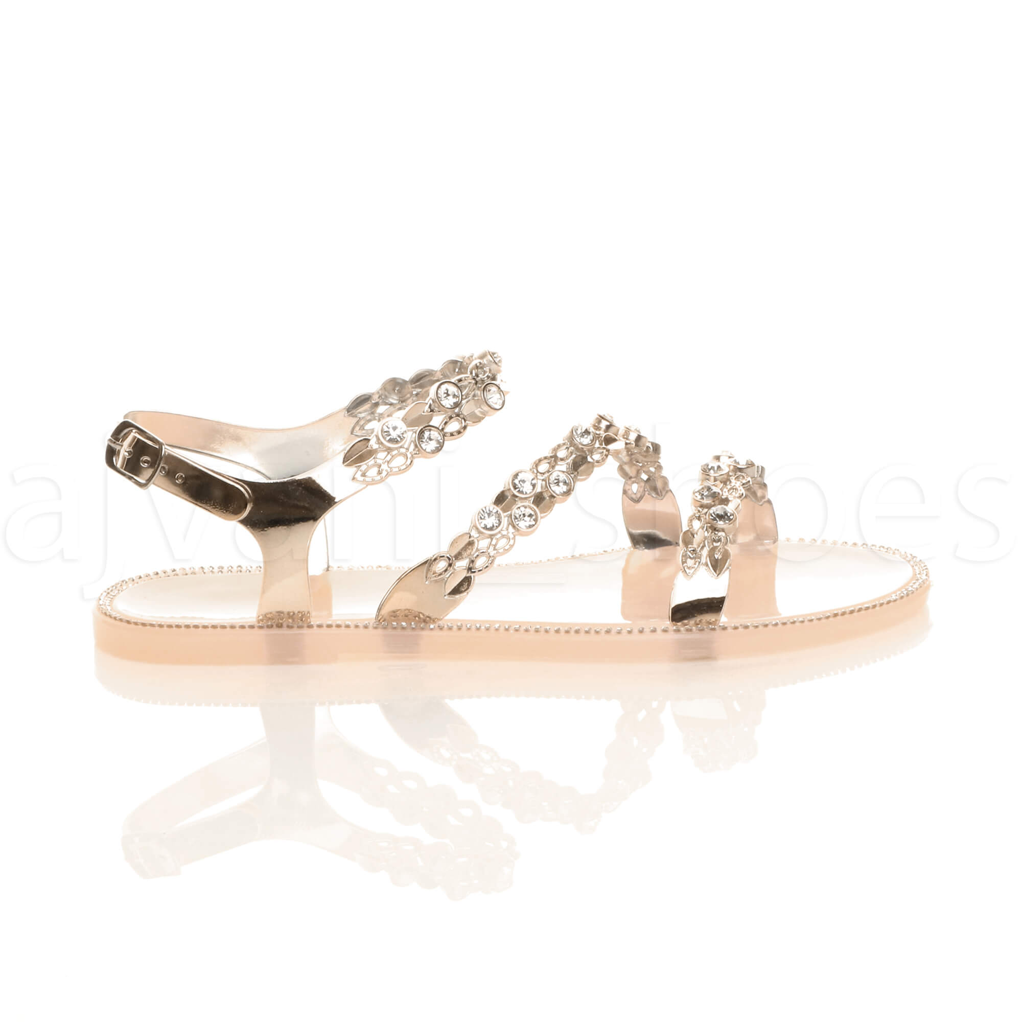 WOMENS LADIES FLAT DIAMANTE STRAPPY BUCKLE SUMMER JELLY BEACH SANDALS SIZE