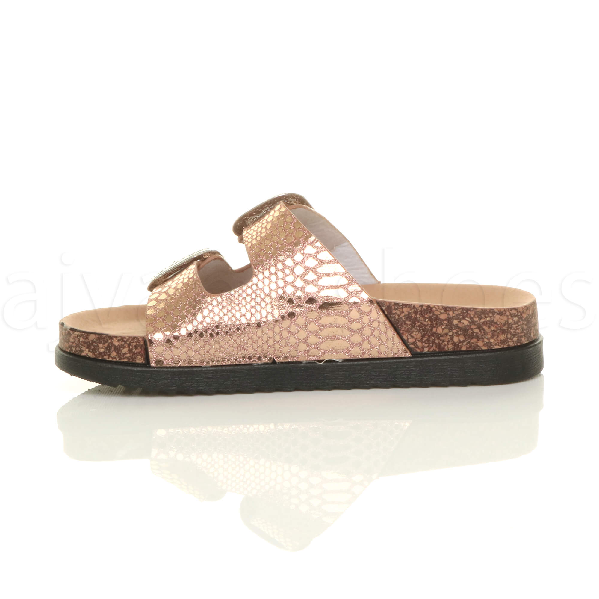 WOMENS FLAT FLATFORM WESTERN BUCKLE STRAPPY SLIP ON RUBBER SLIDERS SANDALS SIZE