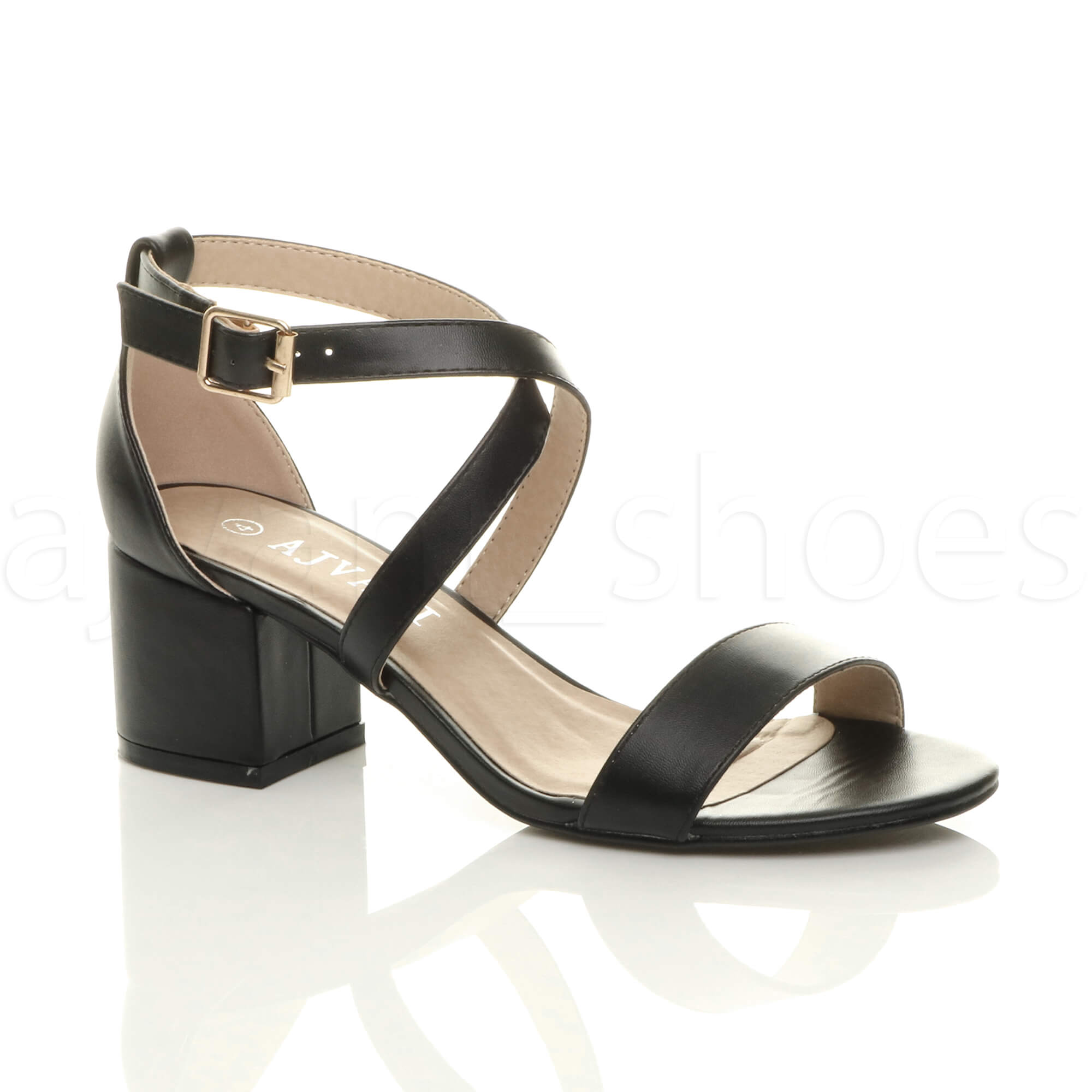 WOMENS LADIES MID LOW BLOCK HEEL CROSS STRAPS PARTY STRAPPY SANDALS SHOES SIZE