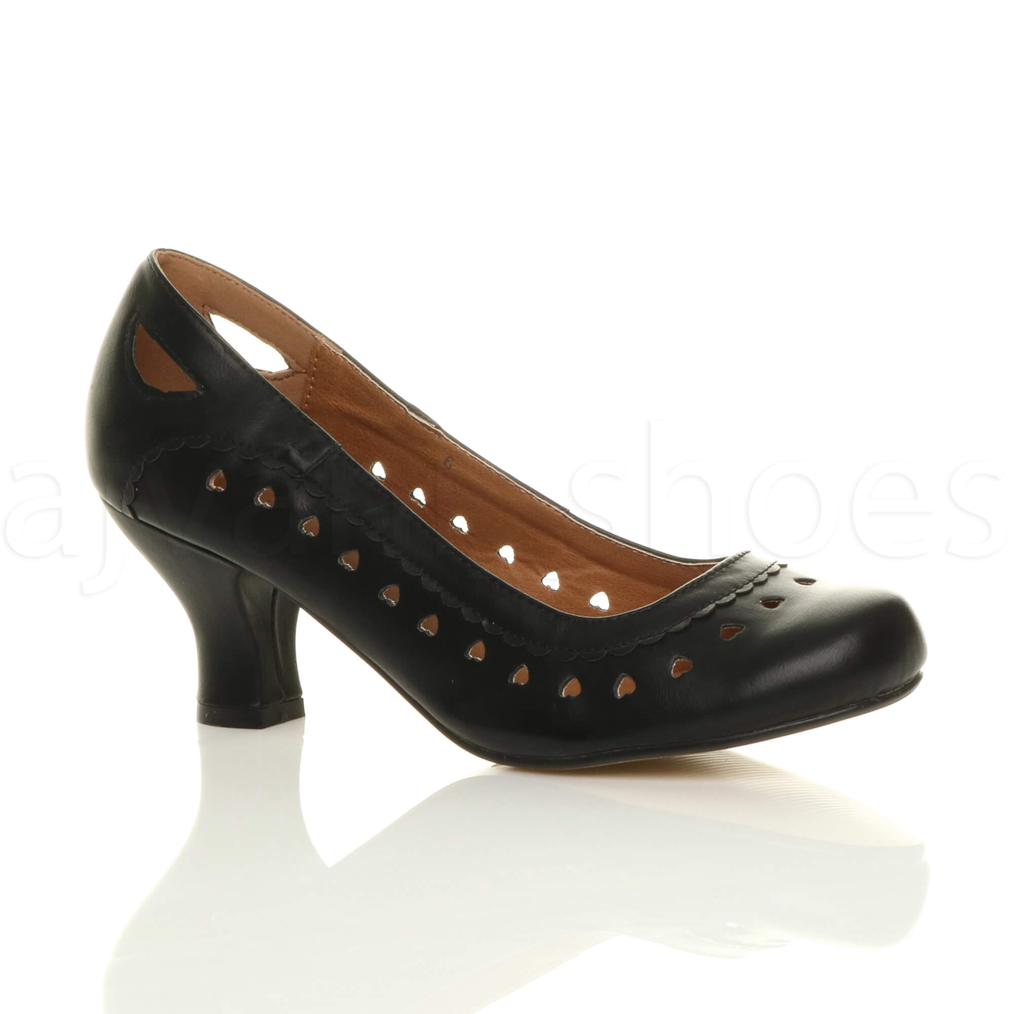 DAMEN HALBHOHER ABSATZ HERZ CUT OUT VINTAGE STIL 50er 60er Jahre COURTS SCHUHE GRÖSSE - Bild 5 von 12