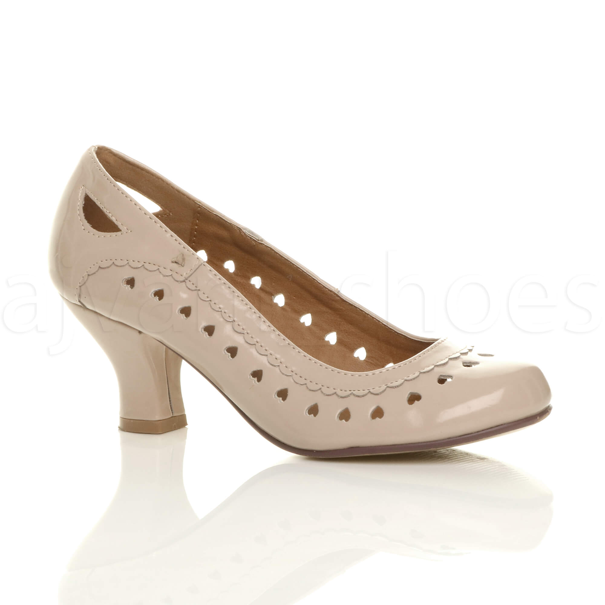 DAMEN HALBHOHER ABSATZ HERZ CUT OUT VINTAGE STIL 50er 60er Jahre COURTS SCHUHE GRÖSSE - Bild 9 von 12