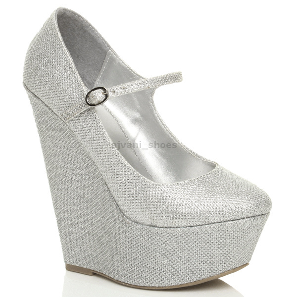 WOMENS LADIES HIGH HEEL WEDGE PLATFORM MARY JANE FULL TOE COURT SHOES PUMPS SIZE - Picture 37 of 46