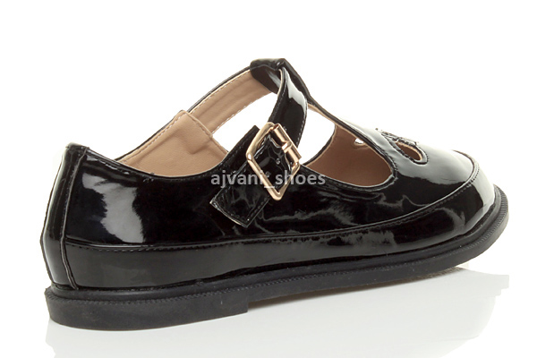 WOMENS LADIES FLAT BUCKLE T-BAR CUT OUT MARY JANE RETRO BROGUE SHOES SIZE - Picture 10 of 32