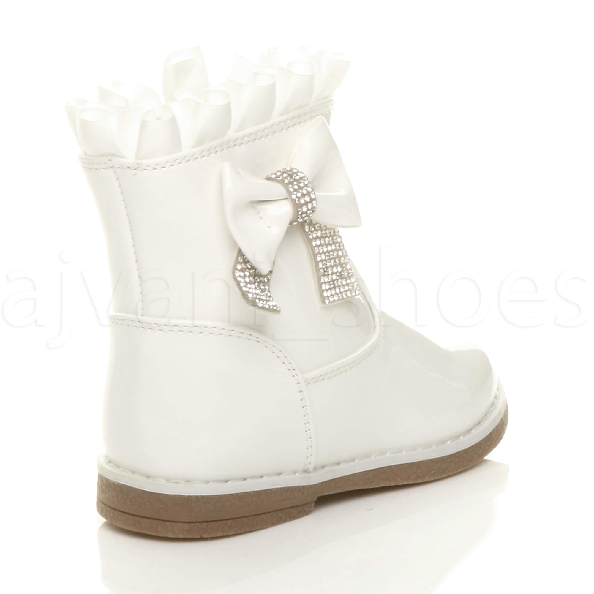 GIRLS CHILDRENS INFANT TODDLER LOW HEEL DIAMANTE BOW FRILL BOOTS SIZE