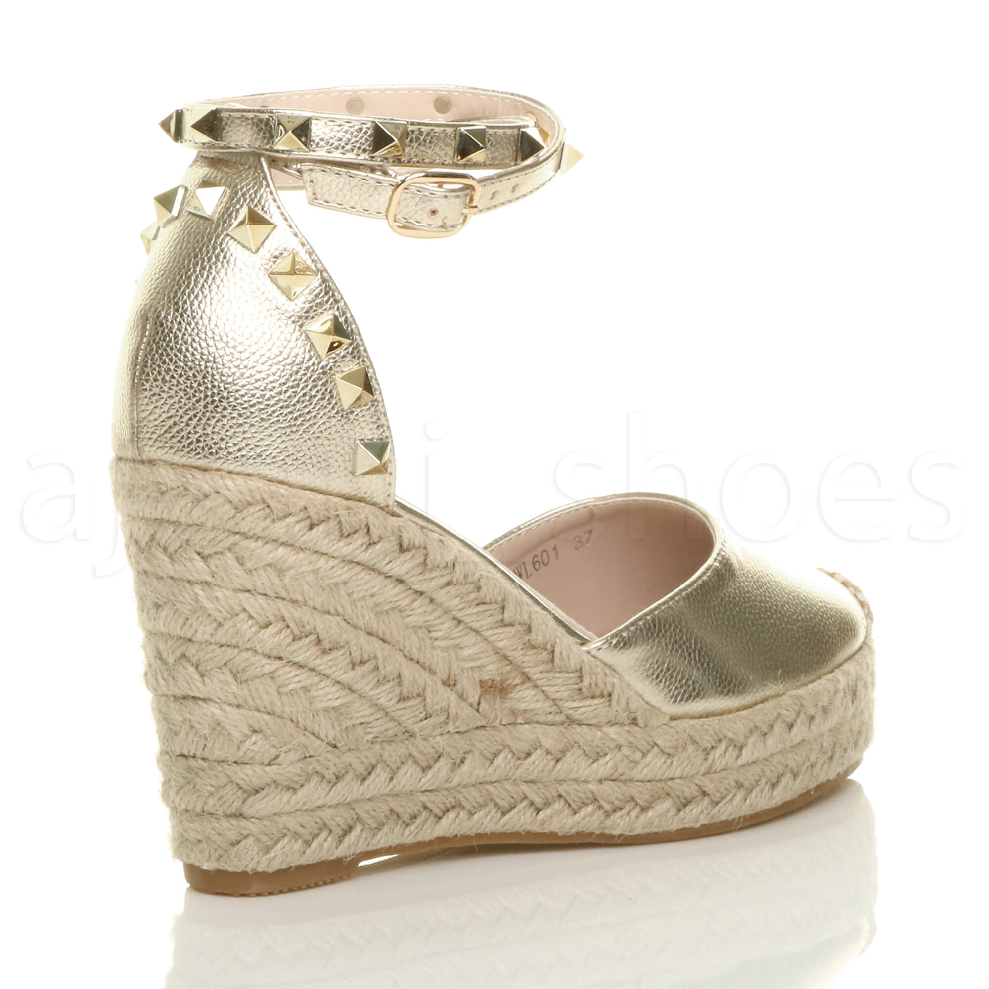 WOMENS LADIES HIGH WEDGE HEEL STUDDED ANKLE STRAP ESPADRILLES SHOES SANDALS SIZE | eBay